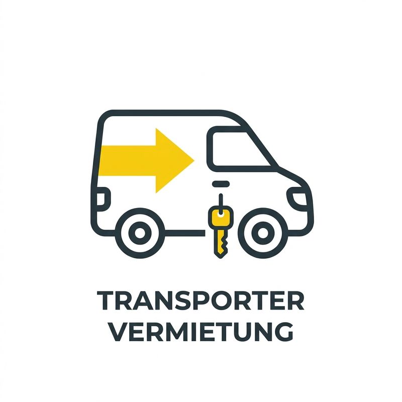 Logo mit dunkelblauem Transporter gelbem Pfeil Schluessel und Text Transportervermietung